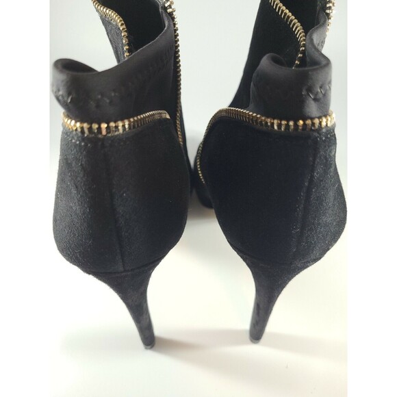 Ann Taylor black heel suede shoes with Gold zipper open toe size 8.5 - Picture 10 of 11